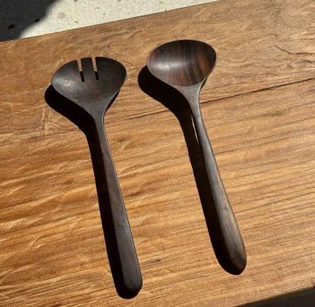 Cutlery set - Pair of salad cutlery or cooking utensils in blackened teak L30 - OFFICE OBJETS