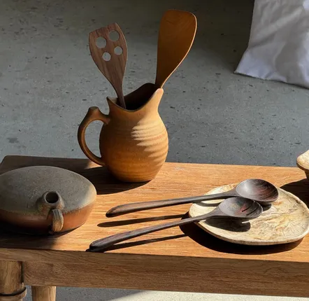 Cutlery set - Pair of salad cutlery or cooking utensils in blackened teak L30 - OFFICE OBJETS