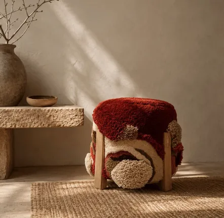 Objets design - Tabouret textile sculptural — PIÈCE UNIQUE — TERRA 1. - ATELIER SAGRADO