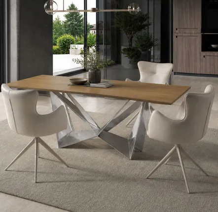 Meubles TV - Table à manger rectangulaire en chêne et acier chromé - ANGEL CERDÁ