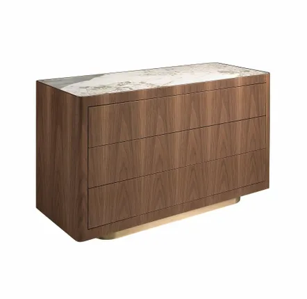 Chiffonniers - Commode en noyer, acier poli doré et plateau en marbre céramique - ANGEL CERDÁ