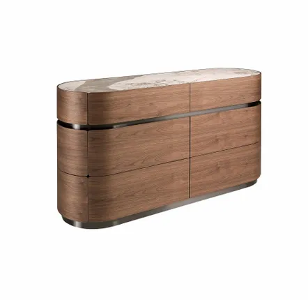 Chiffonniers - Commode en noyer, base en acier foncé et plateau en marbre céramique - ANGEL CERDÁ