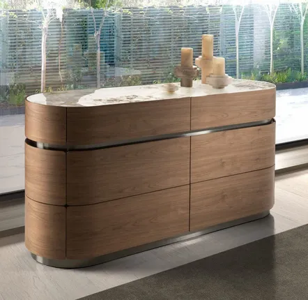 Chiffonniers - Commode en noyer, base en acier foncé et plateau en marbre céramique - ANGEL CERDÁ