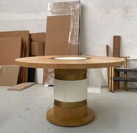 Dining Tables - Lune Round Dining Table diam 145cm, Gold Limed Oak or Lacquered wood - DUISTT