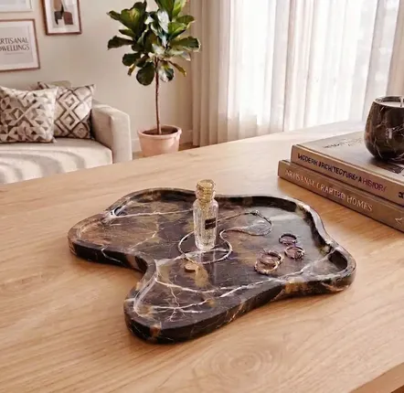 Objets de décoration - Plateau en marbre marron à la forme irrégulière - SAGIT