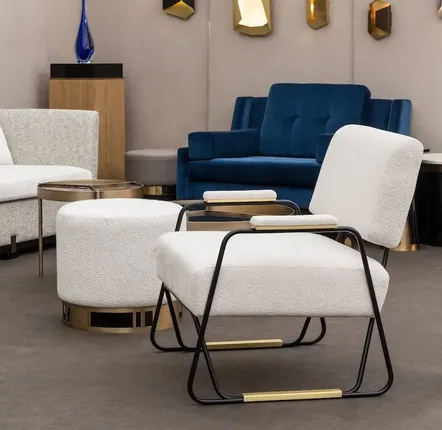 Tabourets pour collectivités - Pouf rond diam 50cm Escape, asisse tissu COM/COL option, base laiton - DUISTT