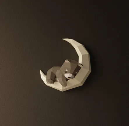 Children's decorative items - Papercraft 3D DIY Kits - Bear and Moon Wall Decor - MOKI MOKI