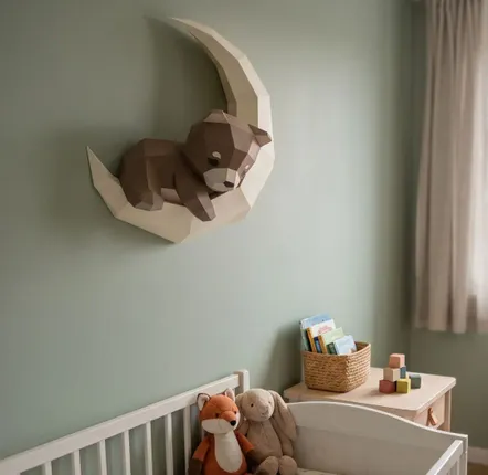 Children's decorative items - Papercraft 3D DIY Kits - Bear and Moon Wall Decor - MOKI MOKI
