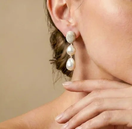 Bijoux - Boucles d'oreilles poussoir rang de 3 perles - Bora Bora - NATURE BIJOUX