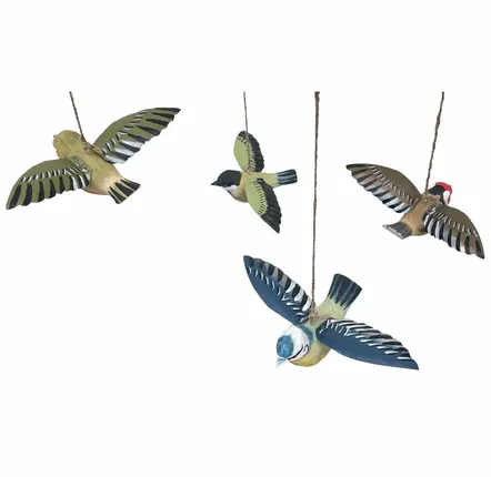 Children's decorative items - 4 wooden and métal birds mobile diam. 15" - TRADE WINDS