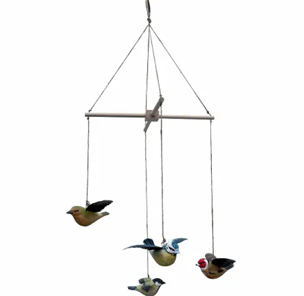 Children's decorative items - 4 wooden and métal birds mobile diam. 15" - TRADE WINDS