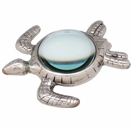 Presse-papier - Loupe presse papier tortue marine, Laiton nickelé - 11.5 cm - TRADE WINDS