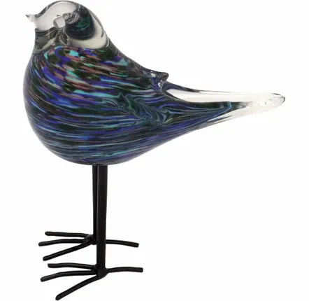 Decorative objects - Blue glass bird with layers and green sparkle on métal feet H : 6"9/10 - TRADE WINDS