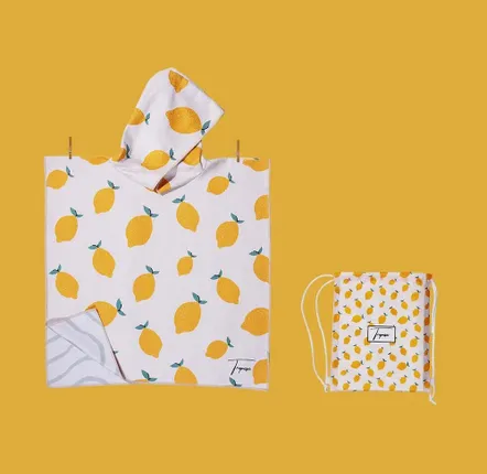 Other bath linens - Bath poncho for children 2-7 years old, white lemon patterns - TROPESA