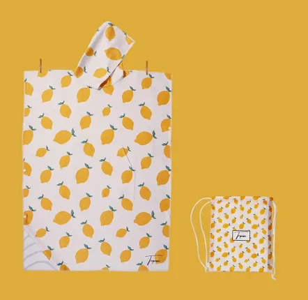 Peignoirs - Poncho de bain adulte 80 x 110 cm, blanc à motifs citrons - TROPESA