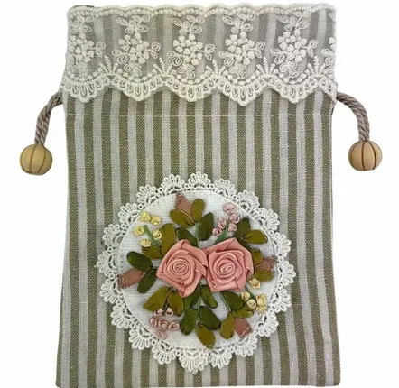 Clutches - Striped floral lace purse, 14*18cm - ROLANDE DU DREUILH  LACE JEWEL