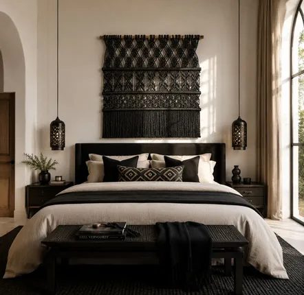 Tapestries - Black Macramé Wall Hanging – Handcrafted Textile Art - NŒULUXE