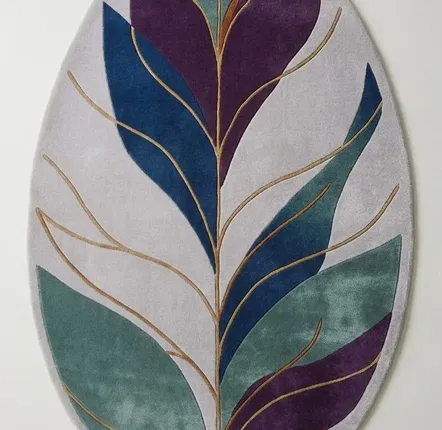 Contemporary carpets - Modern Botanica Leaf Rug — Twilight Flora Area Rug - NUZRAT CARPET EMPORIOUM
