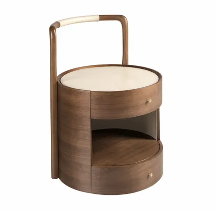 Tables de nuit - Table de chevet en noyer avec plateau en cuir couleur crème - ANGEL CERDÁ