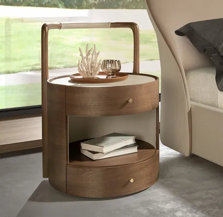 Tables de nuit - Table de chevet en noyer avec plateau en cuir couleur crème - ANGEL CERDÁ