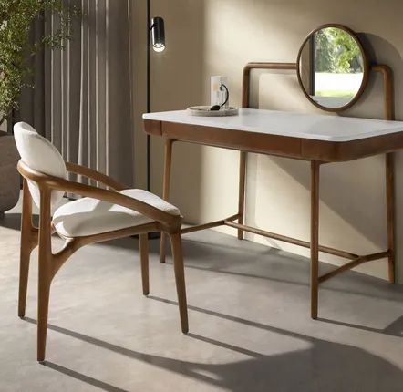 Bureaux - Bureau coiffeuse en noyer avec plateau en bois blanc et miroir - ANGEL CERDÁ
