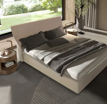 Beds - Brown velvet and cream leatherette bed - ANGEL CERDÁ