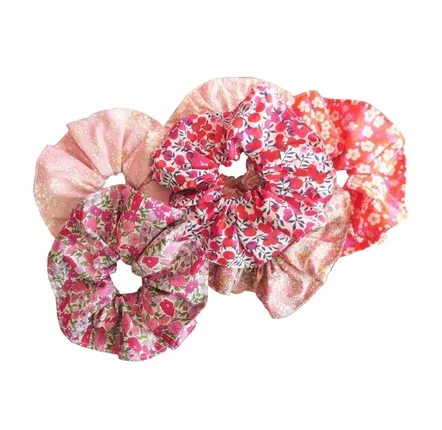 Hair accessories - 6 Assorted Pink Cotton Scrunchies - Liberty Collection - LIME TREE DESIGN