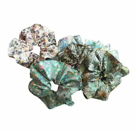 Hair accessories - 6 Assorted Green Cotton Scrunchies - Liberty Collection - LIME TREE DESIGN