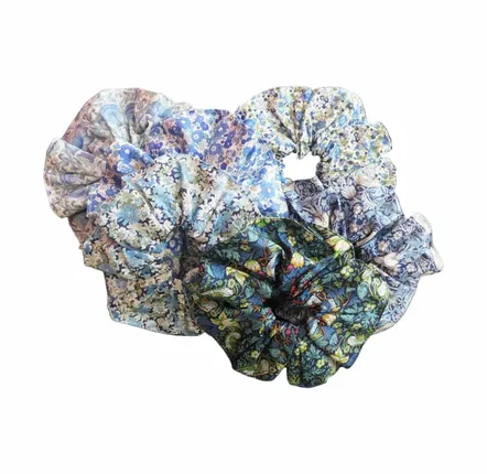 Hair accessories - 6 Assorted Blues Cotton Scrunchies - Liberty Collection - LIME TREE DESIGN
