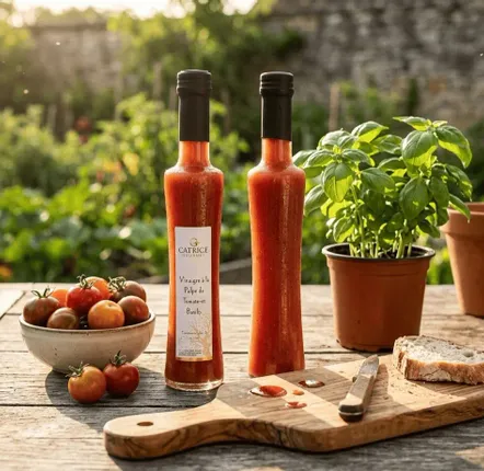 Épicerie fine - Vinaigre pulpe de tomate basilic Bouteille originale 20cl - CATRICE GOURMET