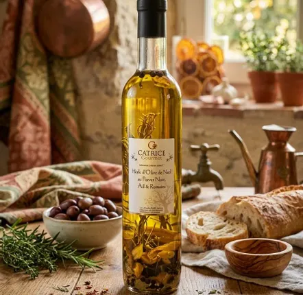 Épicerie fine - Huile d'olive poivre noir, ail & romarin Bouteille Séduction 50cl - CATRICE GOURMET