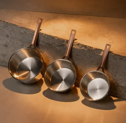 Saucepans  - Bicentenary Brushed Stainless Steel Saucepan with Copper-Finish Handle - CRISTEL