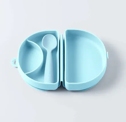 Children's mealtime - Fold & Scoop Plate-AQUA/AQUA - MINIWARE AB