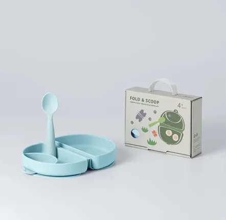 Children's mealtime - Fold & Scoop Plate-AQUA/AQUA - MINIWARE AB