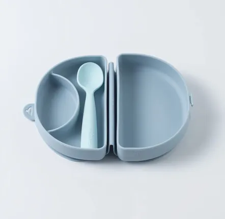 Children's mealtime - Fold & Scoop Plate- CHICORY/AQUA - MINIWARE AB