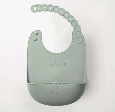 Children's mealtime - Roll & Lock Silicone Bib-Sage - MINIWARE AB