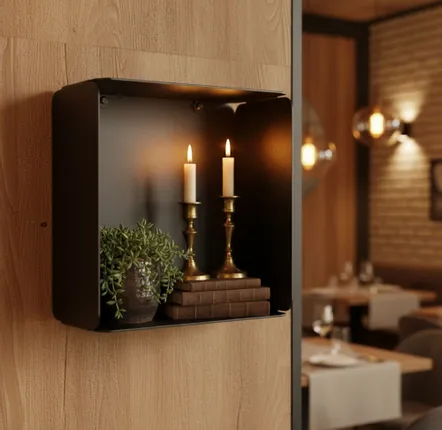 Shelves - CUBE WALL SHELF IN STEEL WITH AMETHYST BOTTOM - DECO-GEM