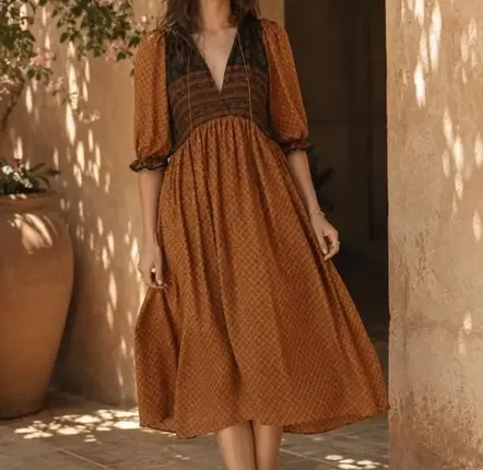 Prêt-à-porter - Printed Boho Robe in Upcycled Sari Fabric - I WAS A SARI