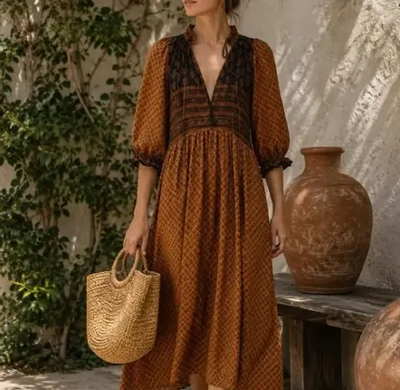 Prêt-à-porter - Printed Boho Robe in Upcycled Sari Fabric - I WAS A SARI