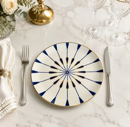 Assiettes de réception - Assiette de dîner en céramique peinte à la main – Or 24K - DASTHAA