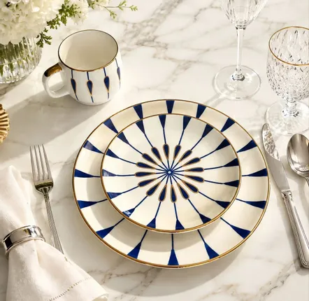 Assiettes de réception - Assiette de dîner en céramique peinte à la main – Or 24K - DASTHAA