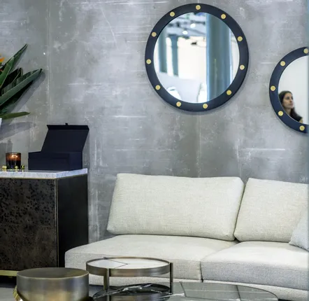 Hotel bedrooms - Cluster Round Mirror D80cm Black Lacquered Iron & carved-brass screws - DUISTT