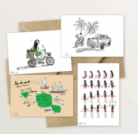 Carterie - 5 cartes postales : découverte de Tahiti et Moorea - TABLE À CARTES