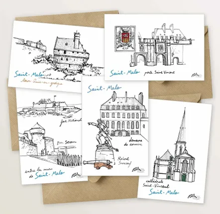 Carterie - 5 cartes postales : le tour de Saint-Malo intramuros - TABLE À CARTES