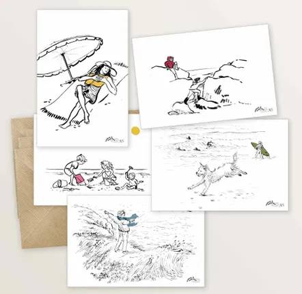 Carterie - 5 cartes postales : Vacances en bord de mer - TABLE À CARTES