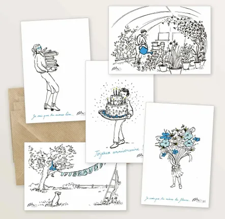 Carterie - 5 cartes postales : Les mots bleus - TABLE À CARTES