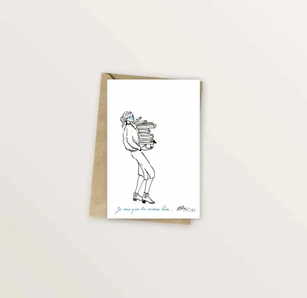 Carterie - Carte postale - Amour des livres - TABLE À CARTES