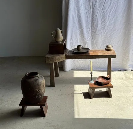 Repose-pieds - Petit stool, tabouret d'appoint en teck ancien, repose-pied indonésien - OFFICE OBJETS