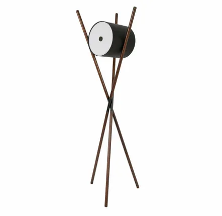 Floor lamps - Floor lamp in wood upholstered in black leatherette and dark walnut - ANGEL CERDÁ