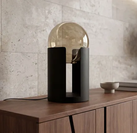 Table lamps - Smoked amber glass and black steel table lamp - ANGEL CERDÁ
